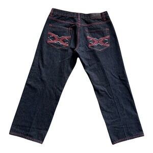 Urban Label Wide Leg Jeans Mens 38x28 Dark Wash Red Contrast Stitch Y2K Baggy